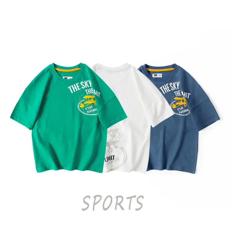 Kids Cotton Printed T-Shirt Shorts Set Blue Grey — feature 5