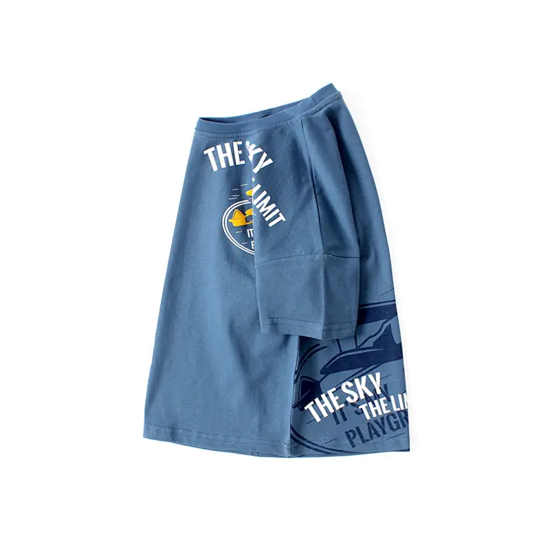 Kids Cotton Printed T-Shirt Shorts Set Blue Grey - Image 2