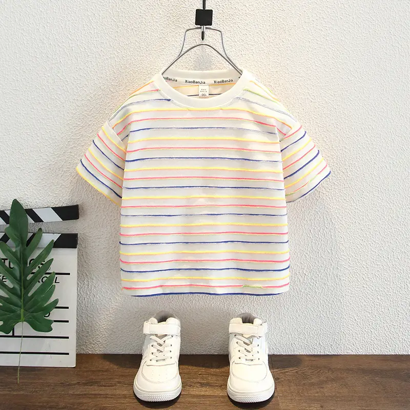 Boys Rainbow Striped Denim T-Shirt Set - Image 3