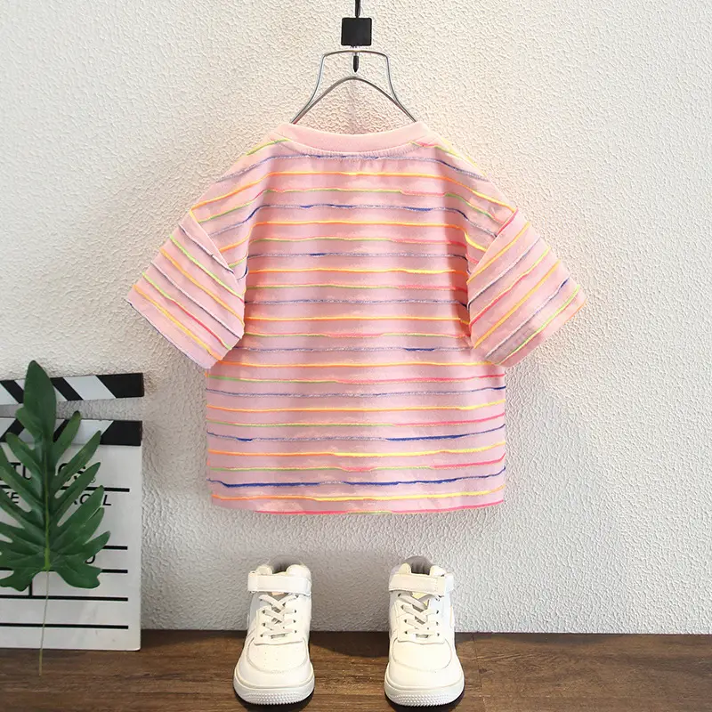 Boys Rainbow Striped Denim T-Shirt Set - Image 5