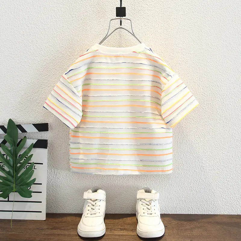 Boys Rainbow Striped Denim T-Shirt Set - Image 6