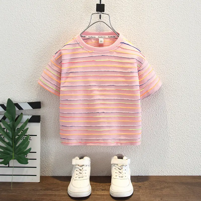 Boys Rainbow Striped Denim T-Shirt Set - Image 2