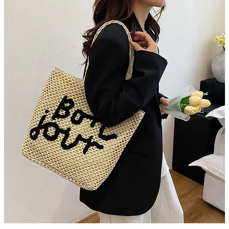 Women Woven Beach Bag with "Bou Gout" Personalized Lettering — feature 13