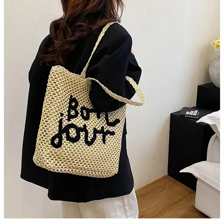 Women Woven Beach Bag with "Bou Gout" Personalized Lettering — feature 15