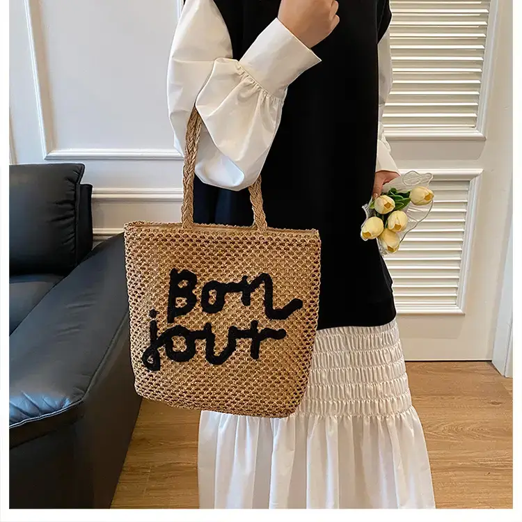 Women Woven Beach Bag with "Bou Gout" Personalized Lettering — feature 25