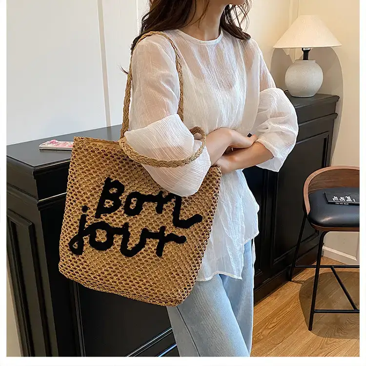 Women Woven Beach Bag with "Bou Gout" Personalized Lettering — feature 40