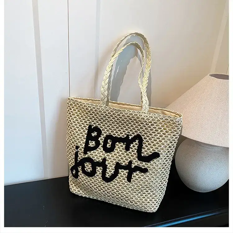 Women Woven Beach Bag with "Bou Gout" Personalized Lettering — feature 41