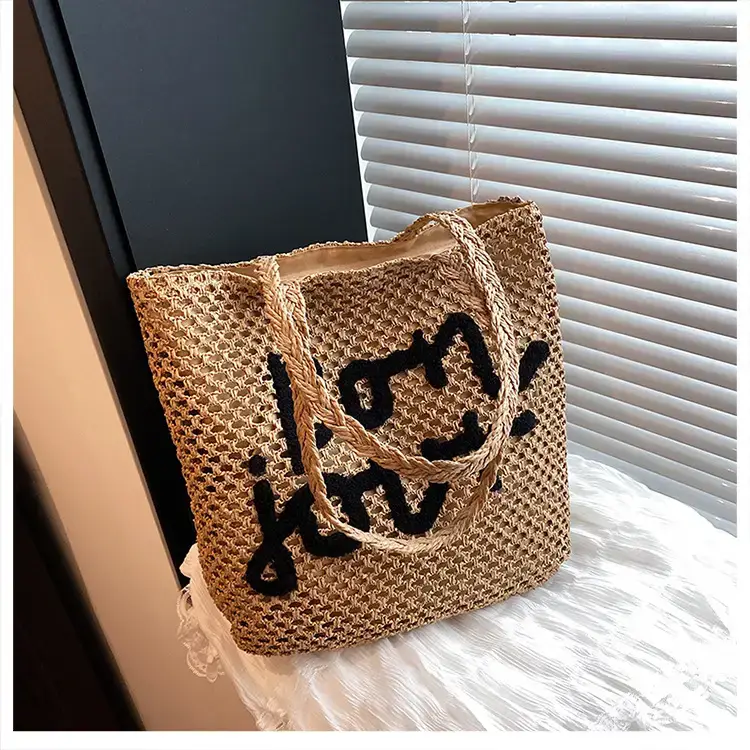 Women Woven Beach Bag with "Bou Gout" Personalized Lettering — feature 43