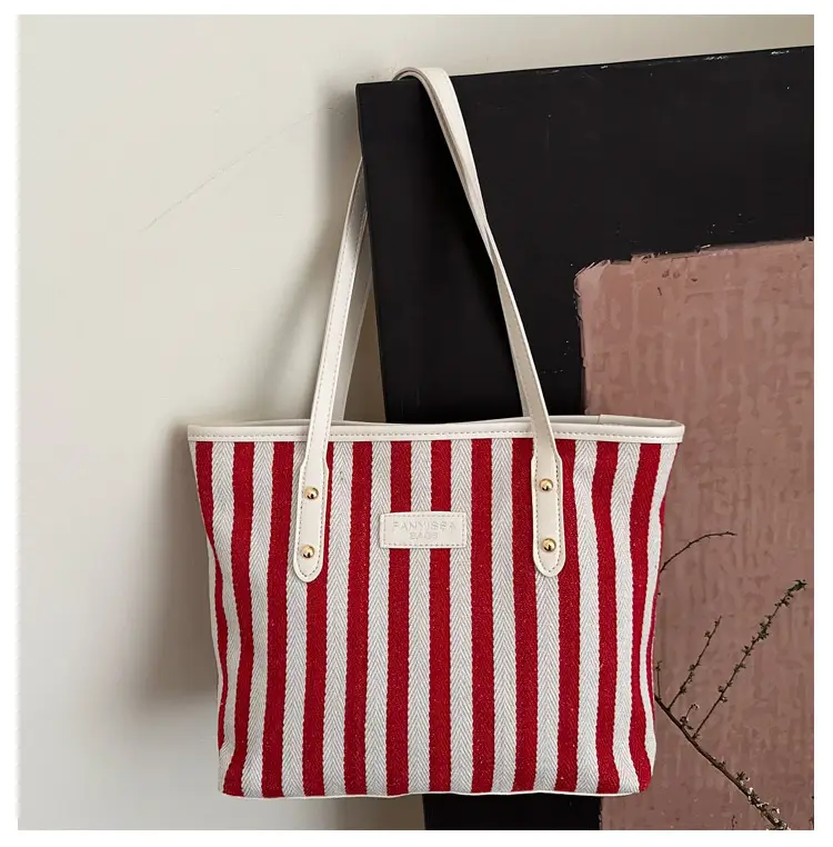 Striped Large Capacity Casual Tote Bag Black White 2025 — feature 30