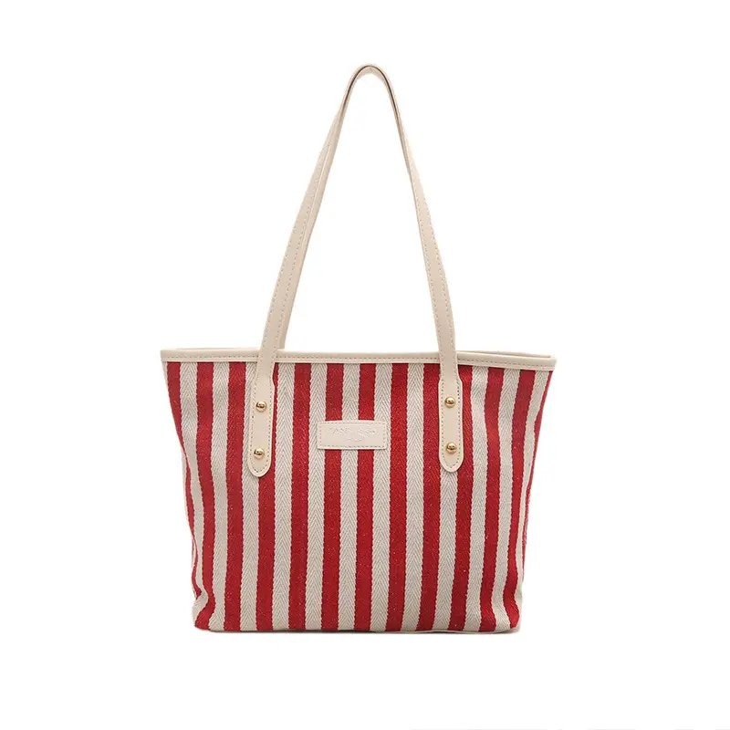 Striped Large Capacity Casual Tote Bag Black White 2025 - Image 2