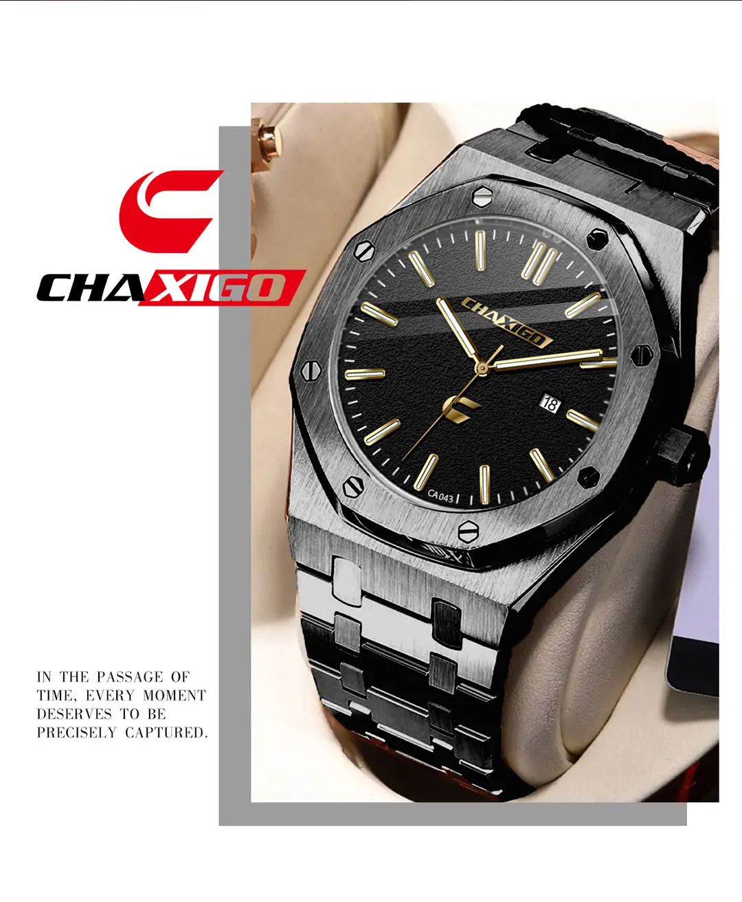 Classic High-End Men's Quartz Business Watch Royal Oak Style Metal Large Dial Casual Waterproof Watch Cross-Border — feature 5