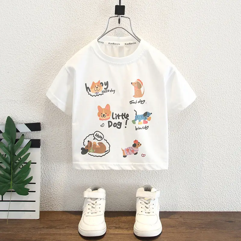 Boys Summer T-Shirt White Little Dog Print 2025 - Image 3