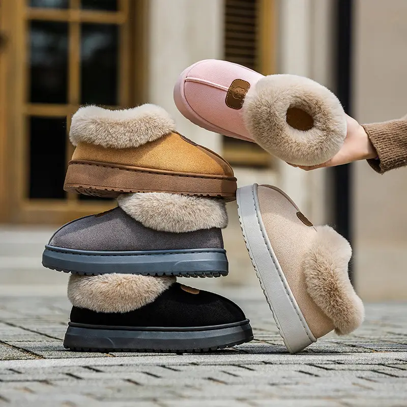 Women's Pink Cotton Slippers with Fleece Heel for Winter - Image 8