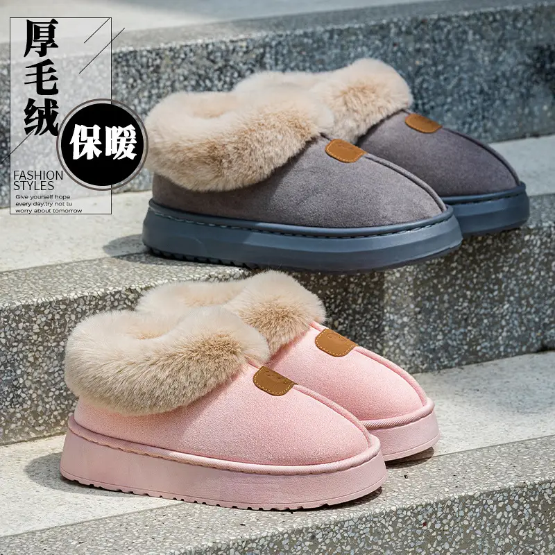 Women's Pink Cotton Slippers with Fleece Heel for Winter - Image 9