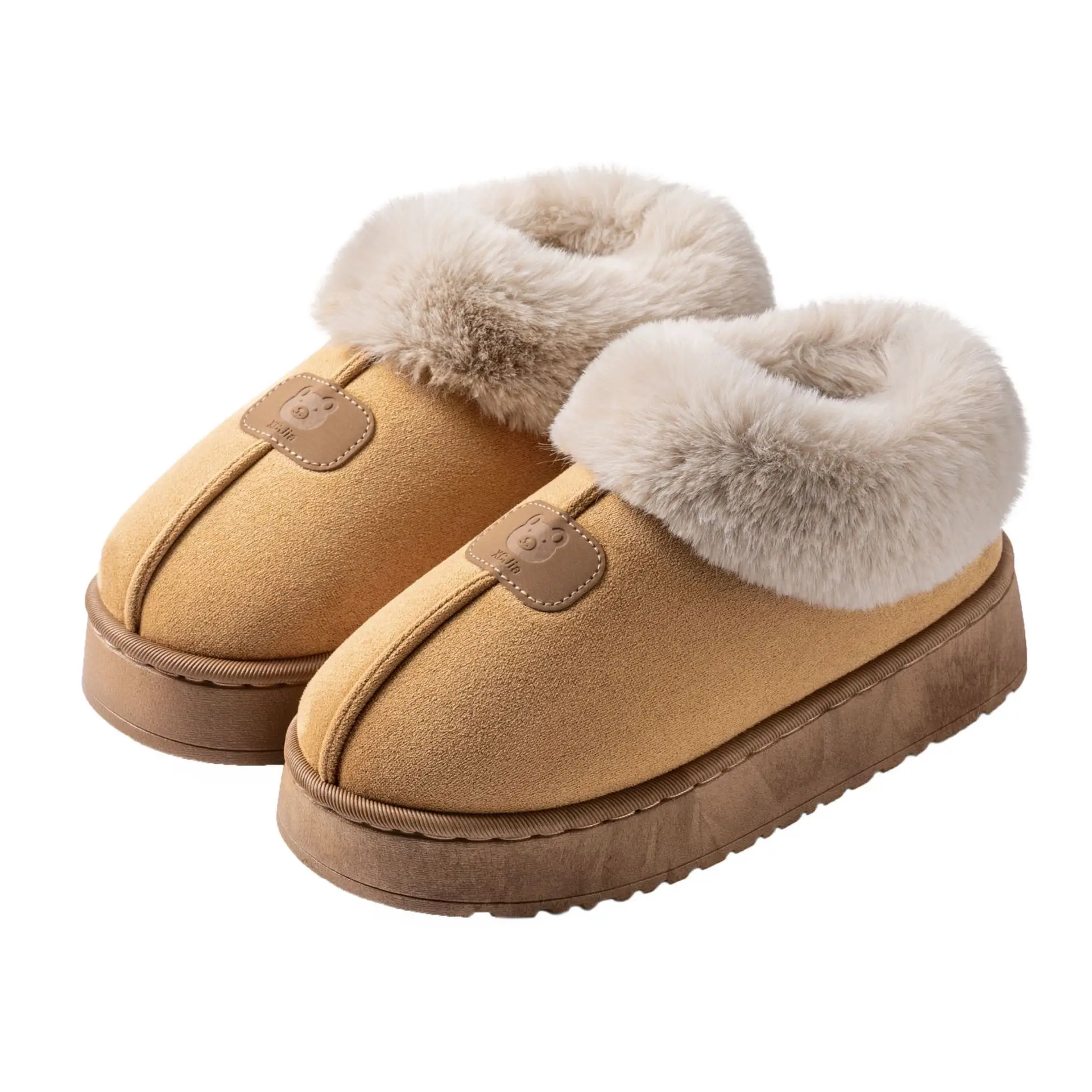 Women's Pink Cotton Slippers with Fleece Heel for Winter - Image 10