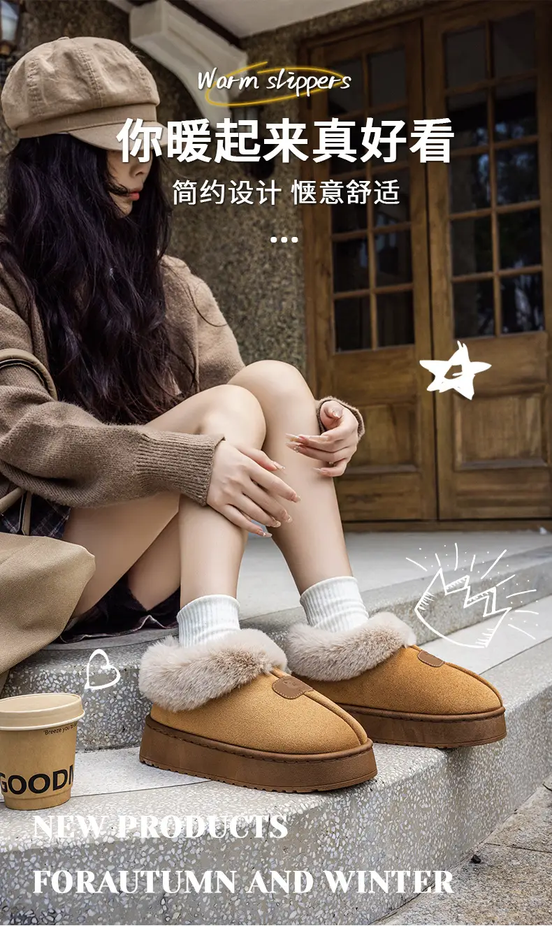 Women's Pink Cotton Slippers with Fleece Heel for Winter — feature 1