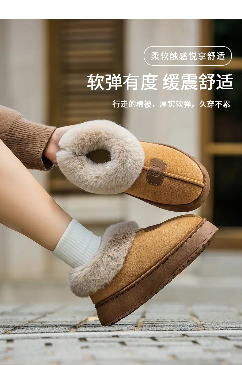 Women's Pink Cotton Slippers with Fleece Heel for Winter — feature 10