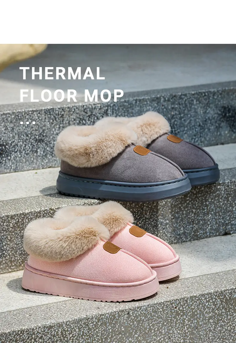 Women's Pink Cotton Slippers with Fleece Heel for Winter — feature 15