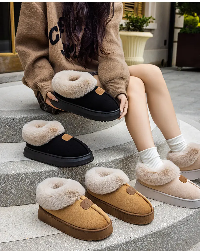 Women's Pink Cotton Slippers with Fleece Heel for Winter — feature 17