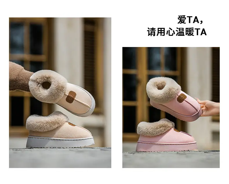Women's Pink Cotton Slippers with Fleece Heel for Winter — feature 20