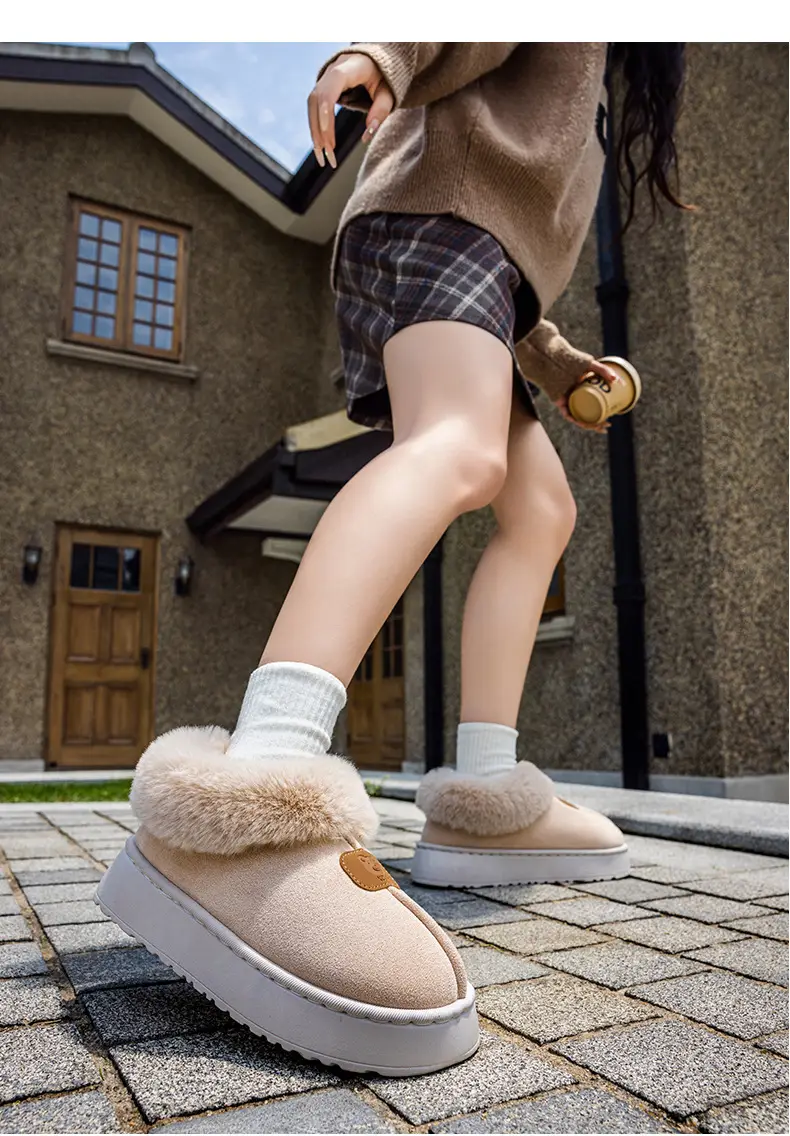 Women's Pink Cotton Slippers with Fleece Heel for Winter — feature 22