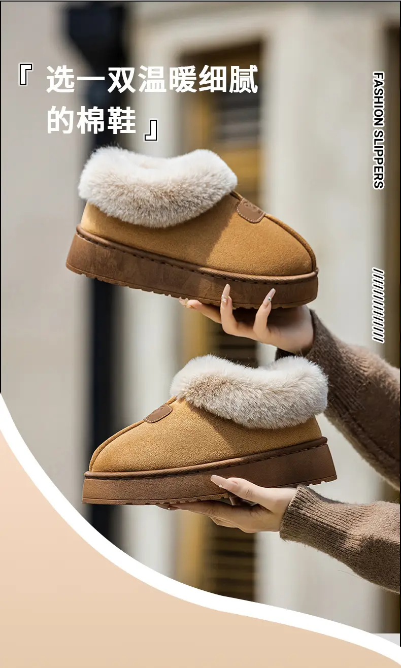 Women's Pink Cotton Slippers with Fleece Heel for Winter — feature 4