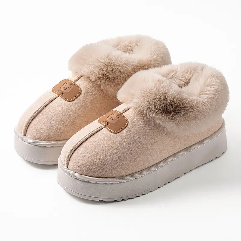 Women's Pink Cotton Slippers with Fleece Heel for Winter - Image 2