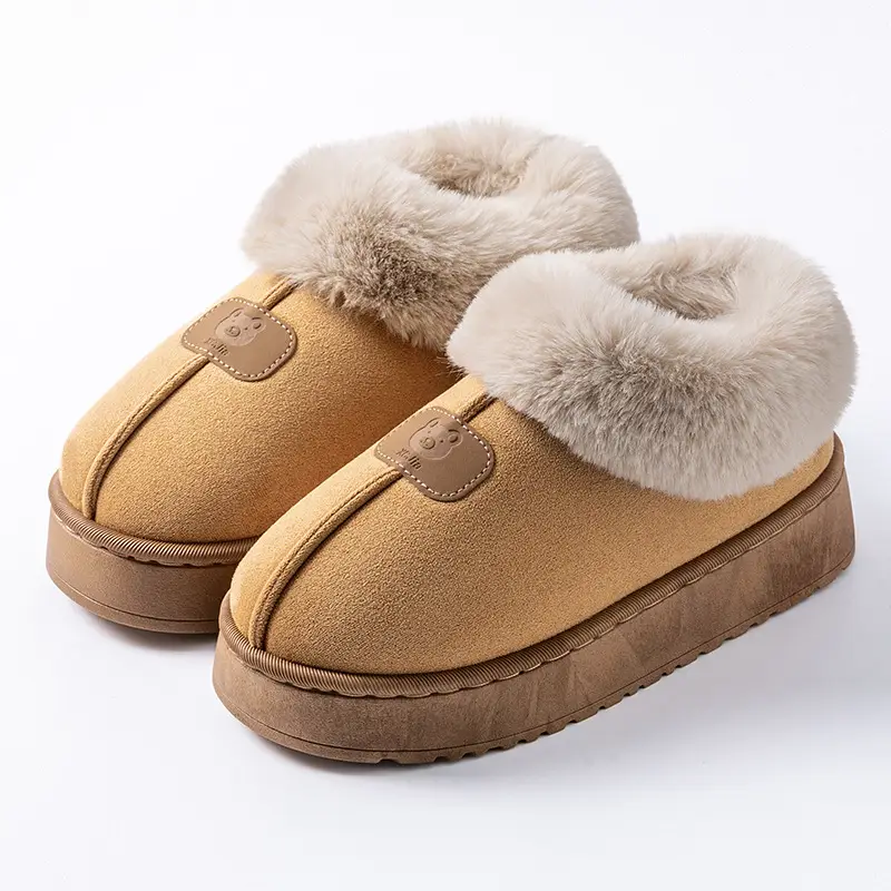 Women's Pink Cotton Slippers with Fleece Heel for Winter - Image 3