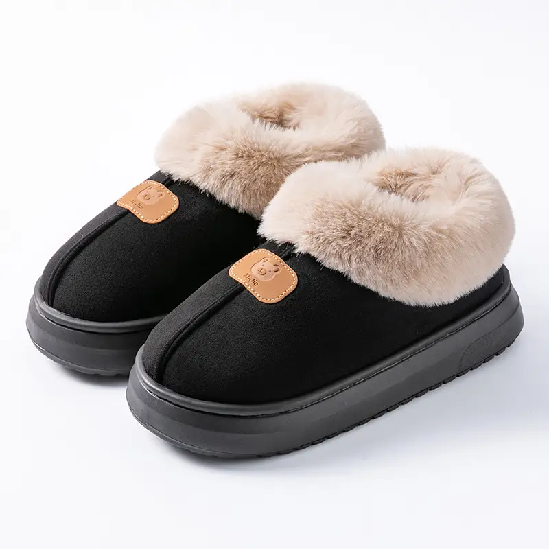 Women's Pink Cotton Slippers with Fleece Heel for Winter - Image 4