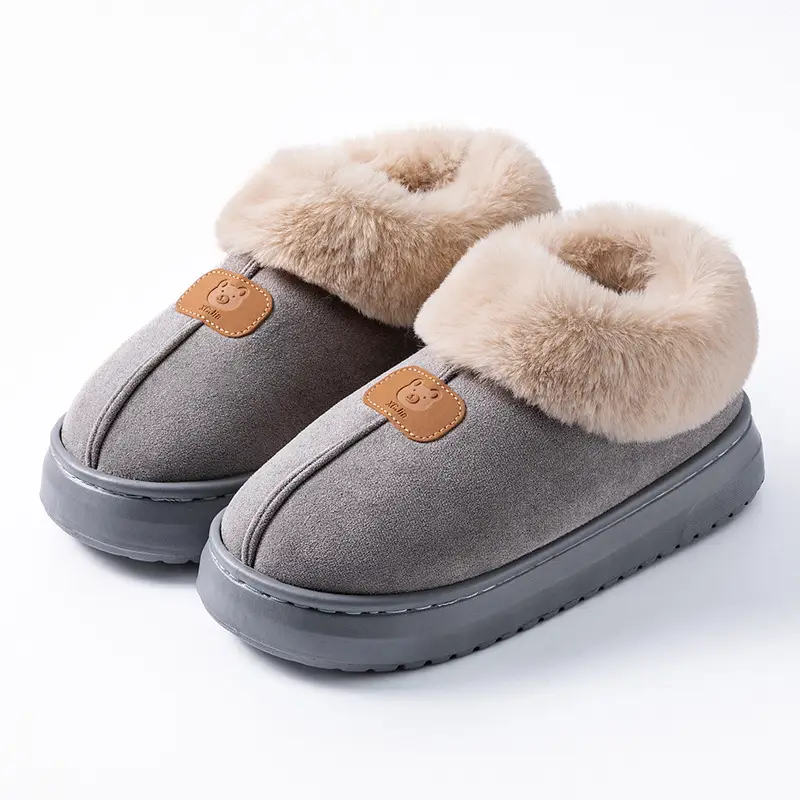 Women's Pink Cotton Slippers with Fleece Heel for Winter - Image 5