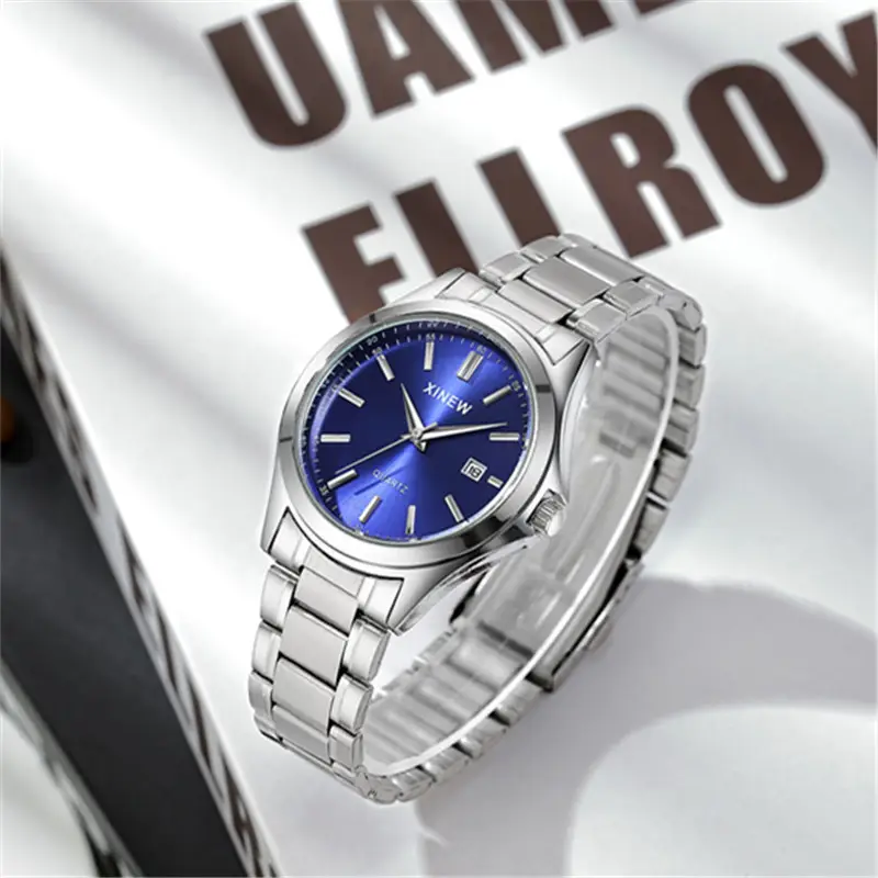 Men's Stainless Steel Calendar Watch Blue Dial - Image 6