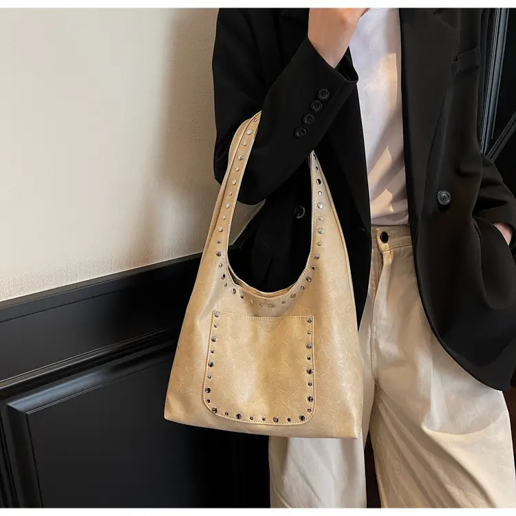 Retro Rivet Shoulder Bag Women Leather Tan 2025 — feature 13