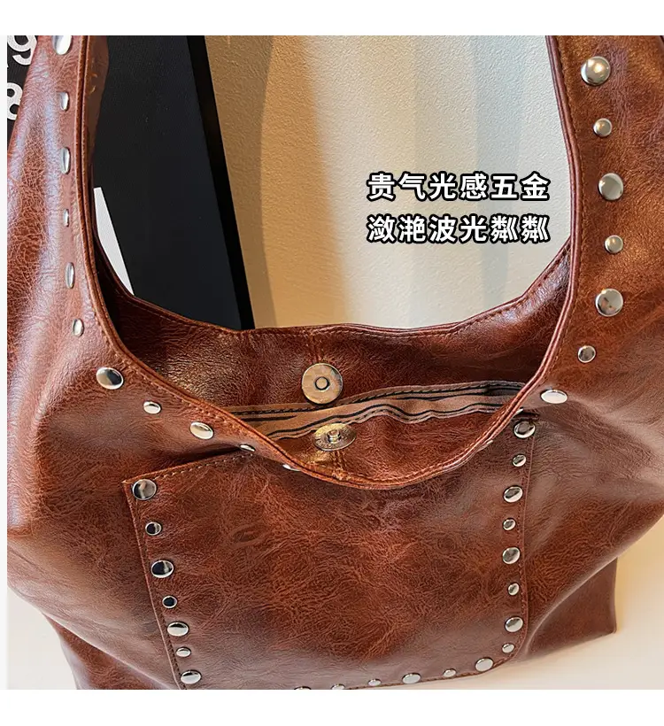 Retro Rivet Shoulder Bag Women Leather Tan 2025 — feature 2