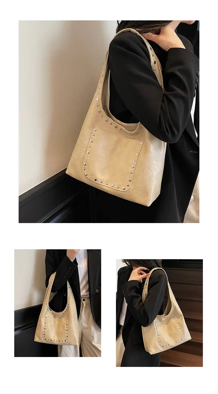 Retro Rivet Shoulder Bag Women Leather Tan 2025 — feature 23