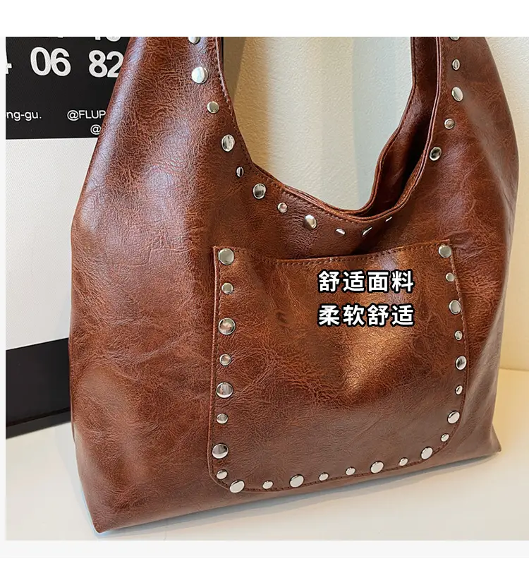 Retro Rivet Shoulder Bag Women Leather Tan 2025 — feature 4
