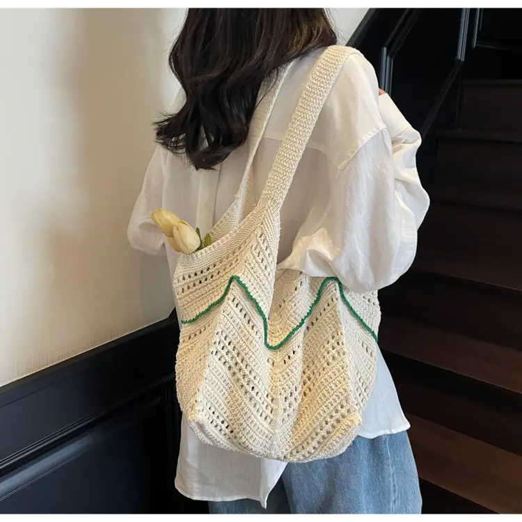 Handwoven Women's Crossbody Bag with Red Trim — feature 11