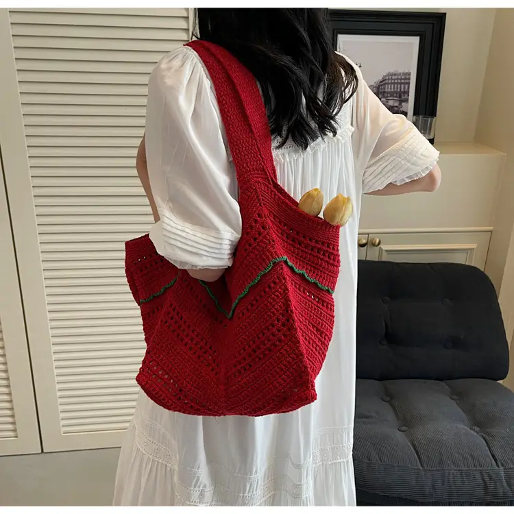 Handwoven Women's Crossbody Bag with Red Trim — feature 19