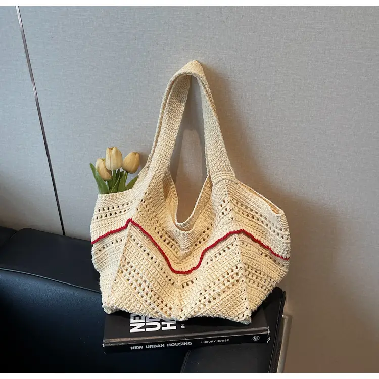 Handwoven Women's Crossbody Bag with Red Trim — feature 31