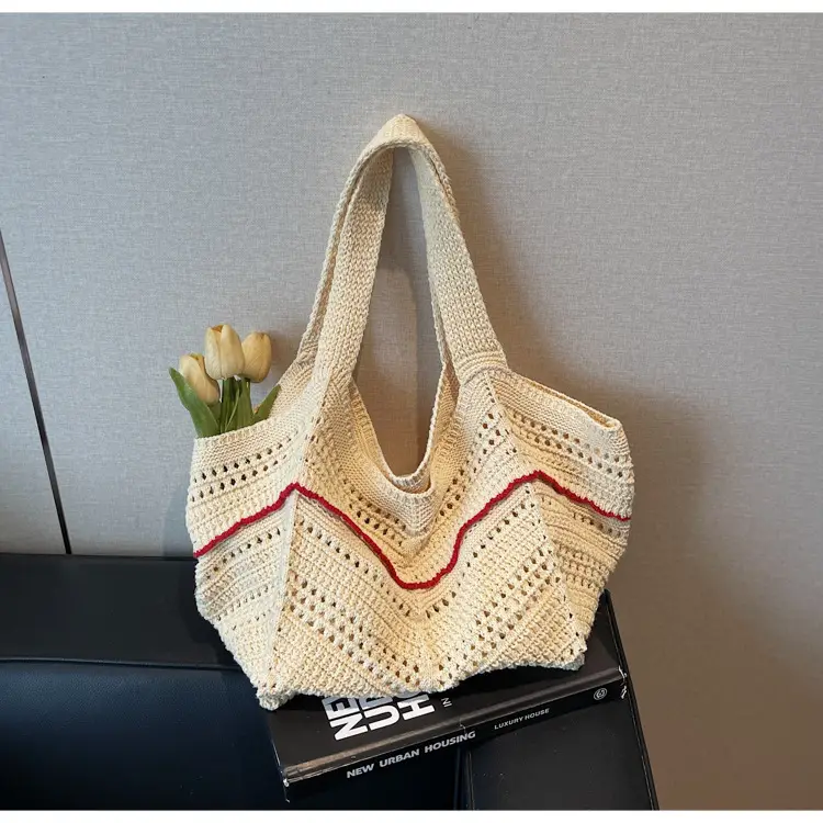 Handwoven Women's Crossbody Bag with Red Trim — feature 32