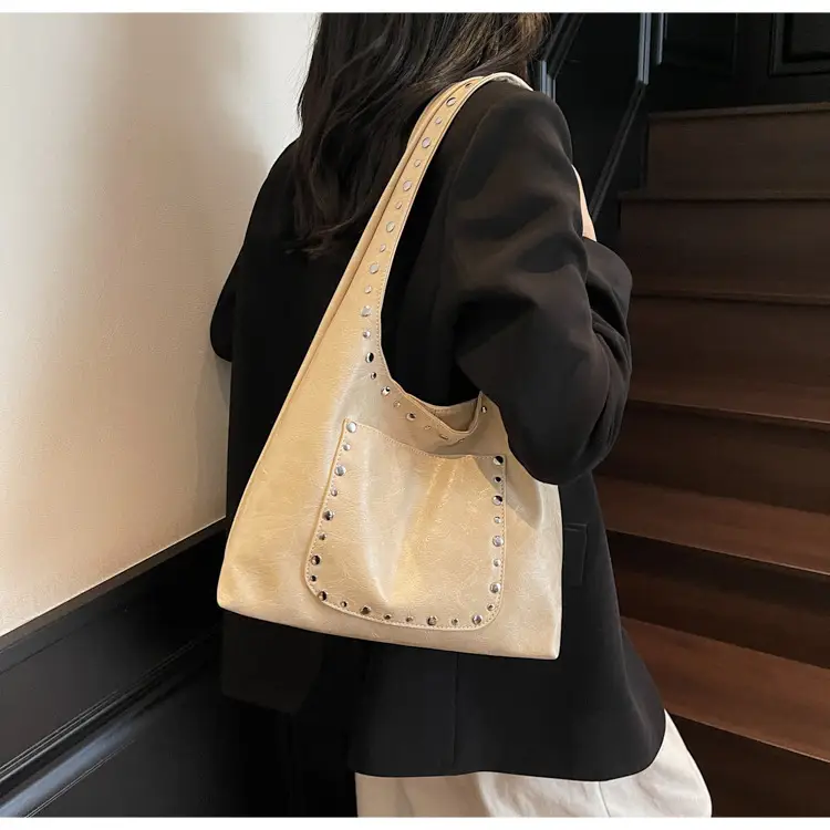Women's Beige Textured Shoulder Bag Large Capacity Tote — feature 14