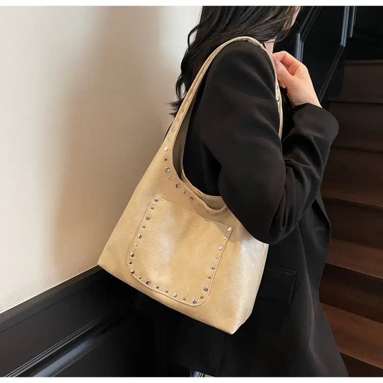 Women's Beige Textured Shoulder Bag Large Capacity Tote — feature 15