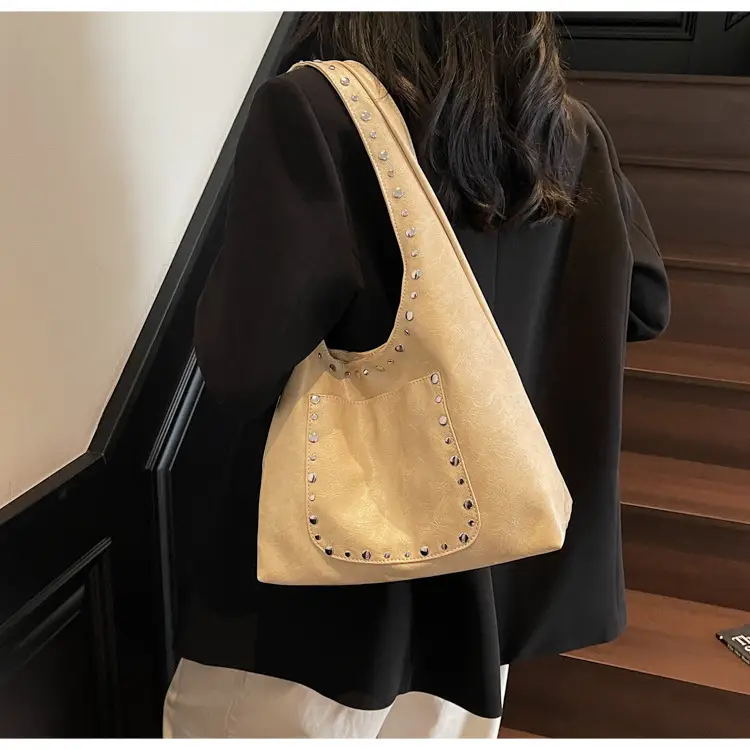 Women's Beige Textured Shoulder Bag Large Capacity Tote — feature 16