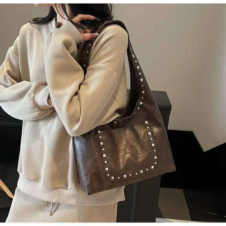 Women's Beige Textured Shoulder Bag Large Capacity Tote — feature 22
