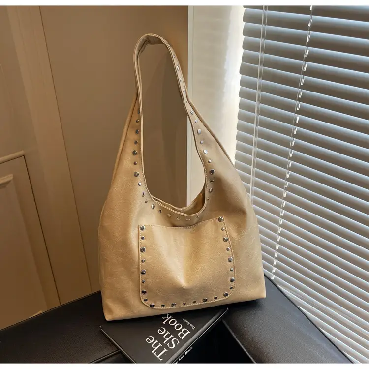 Women's Beige Textured Shoulder Bag Large Capacity Tote — feature 28