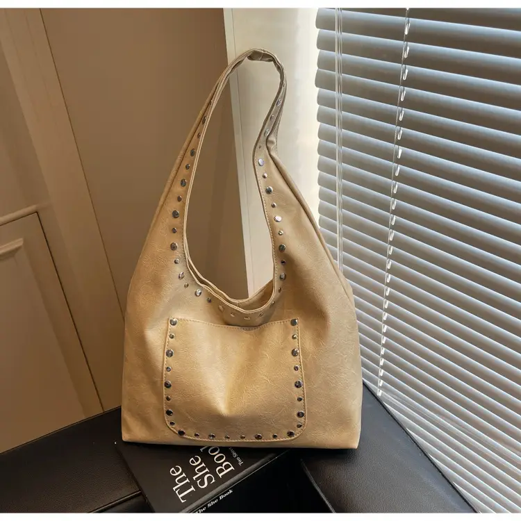 Women's Beige Textured Shoulder Bag Large Capacity Tote — feature 29