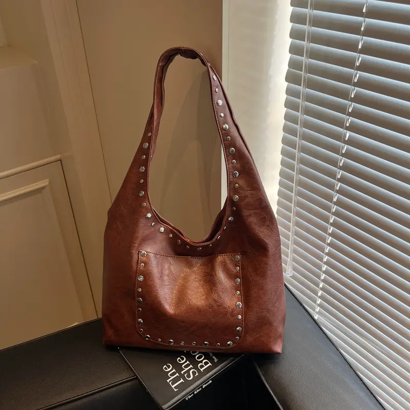 Women's Beige Textured Shoulder Bag Large Capacity Tote - Image 3
