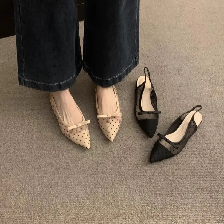 French Style Low Heeled Sandals Women 2025 Bowknot Polka Dot - Image 4