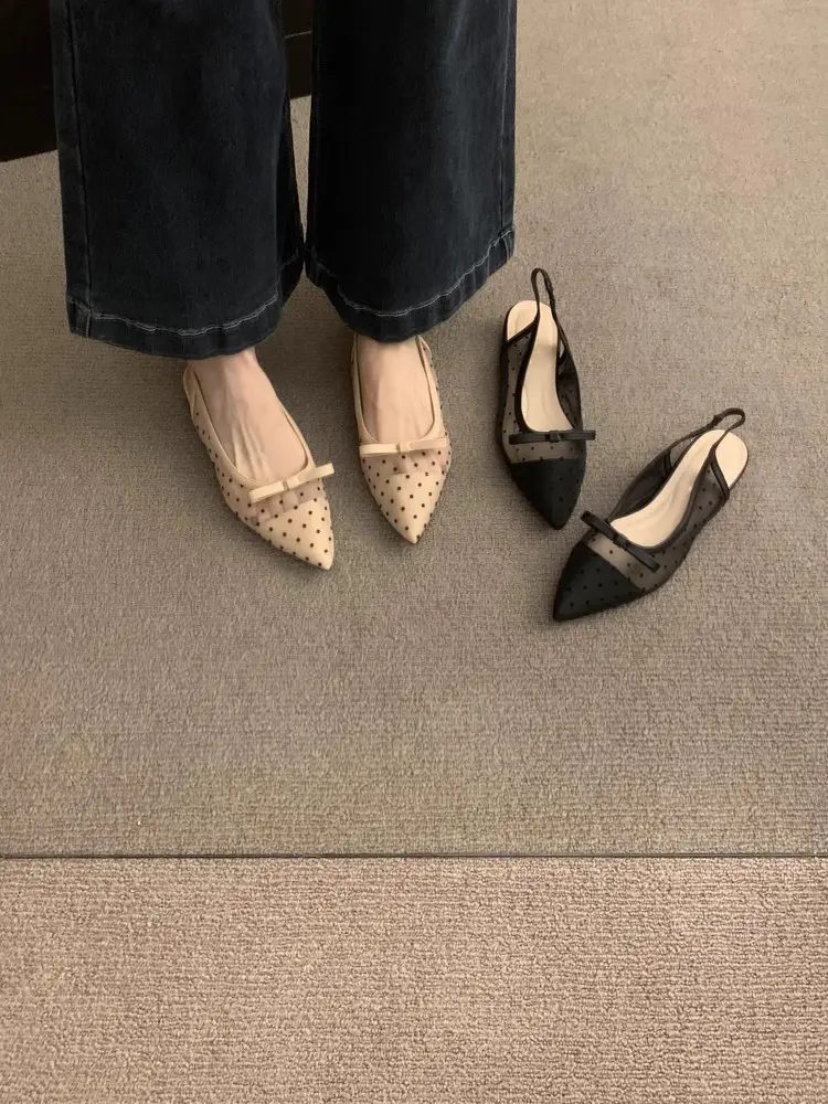 French Style Low Heeled Sandals Women 2025 Bowknot Polka Dot — feature 3