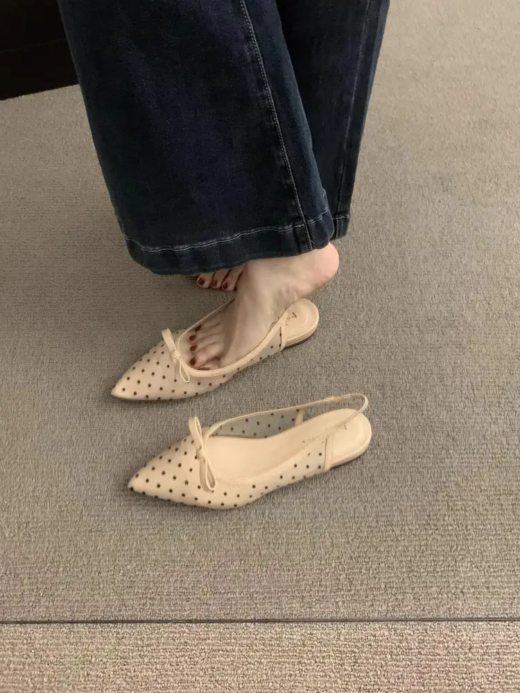 French Style Low Heeled Sandals Women 2025 Bowknot Polka Dot — feature 5