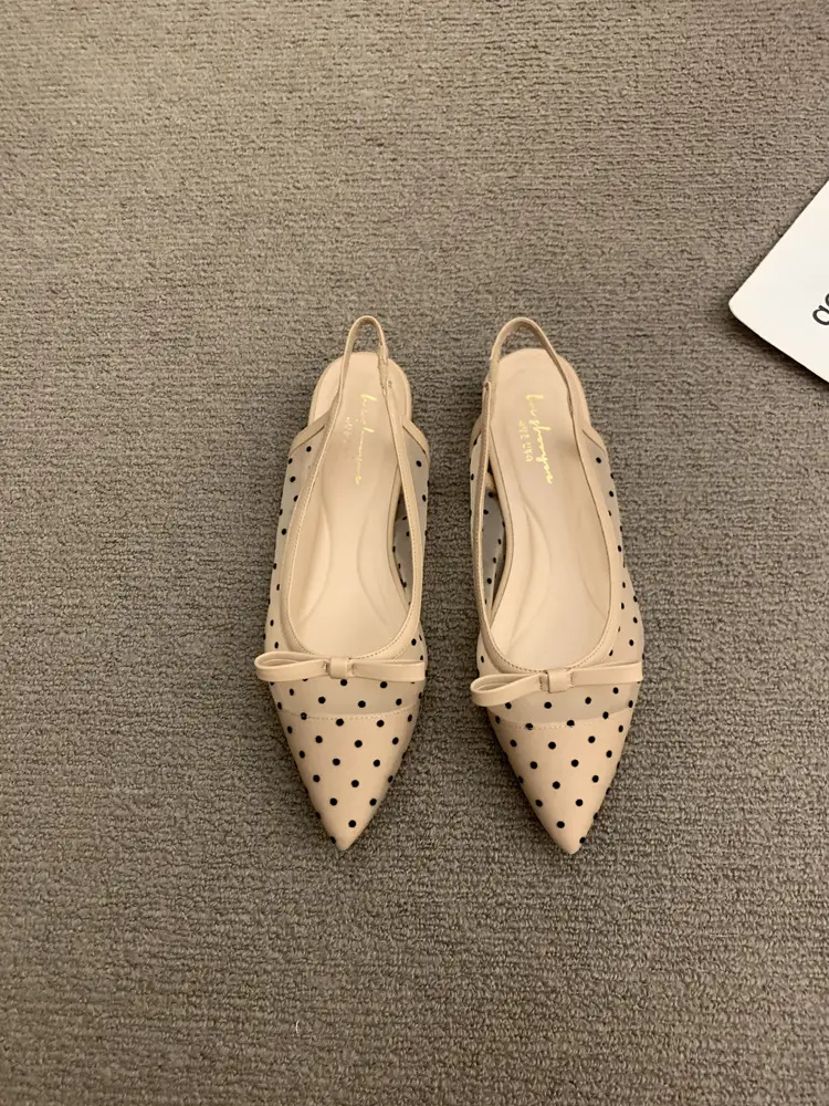 French Style Low Heeled Sandals Women 2025 Bowknot Polka Dot - Image 2